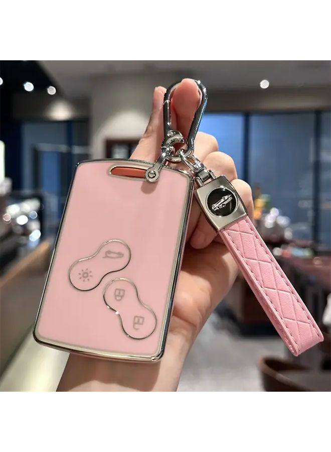 غطاء مفتاح سيارة وردي مع سلسلة مفاتيح لـ Megane وClio وScenic وDuster وKaptur وCaptur وLogan وLaguna وZoe وKoleos - Image 2